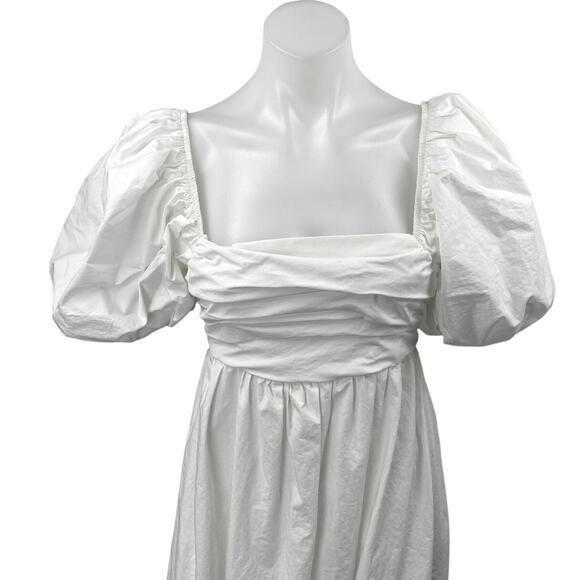 Zara Women's White Short Puff Sleeve Square Neck Zipper Maxi A-Line Dress Size S - Picture 3 of 5